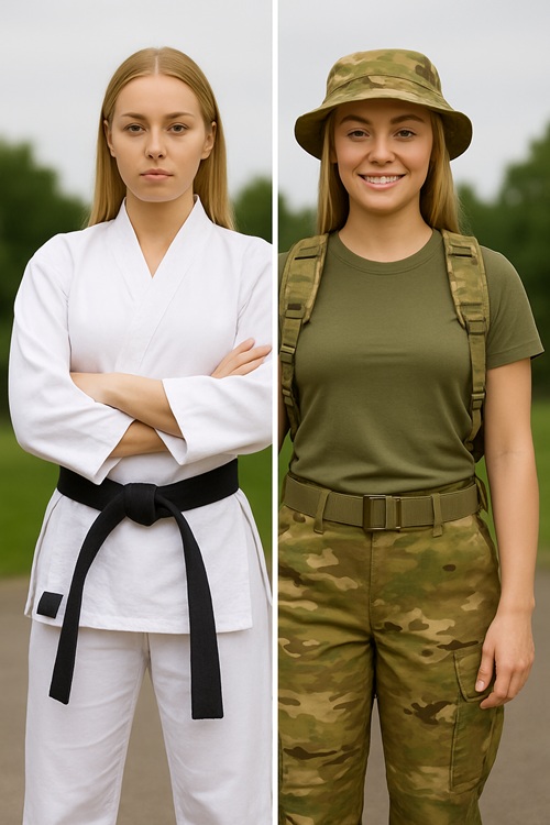 Fiona in Karte and Khaki gear